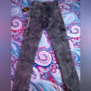 Gray Acid Wash Cargo Jeans